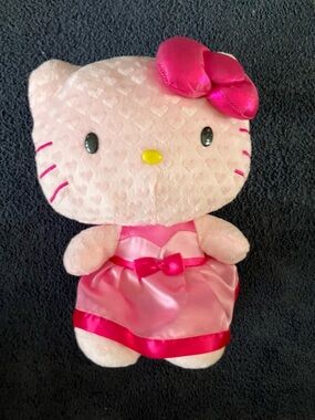 Sanrio Hello Kitty Pink Hearts Plush Pink Satin Dress & Bow Valentines 14”